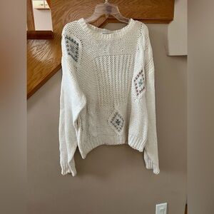 Vintage - Knitted by Hand. Cozy White Knit Ramie Sweater